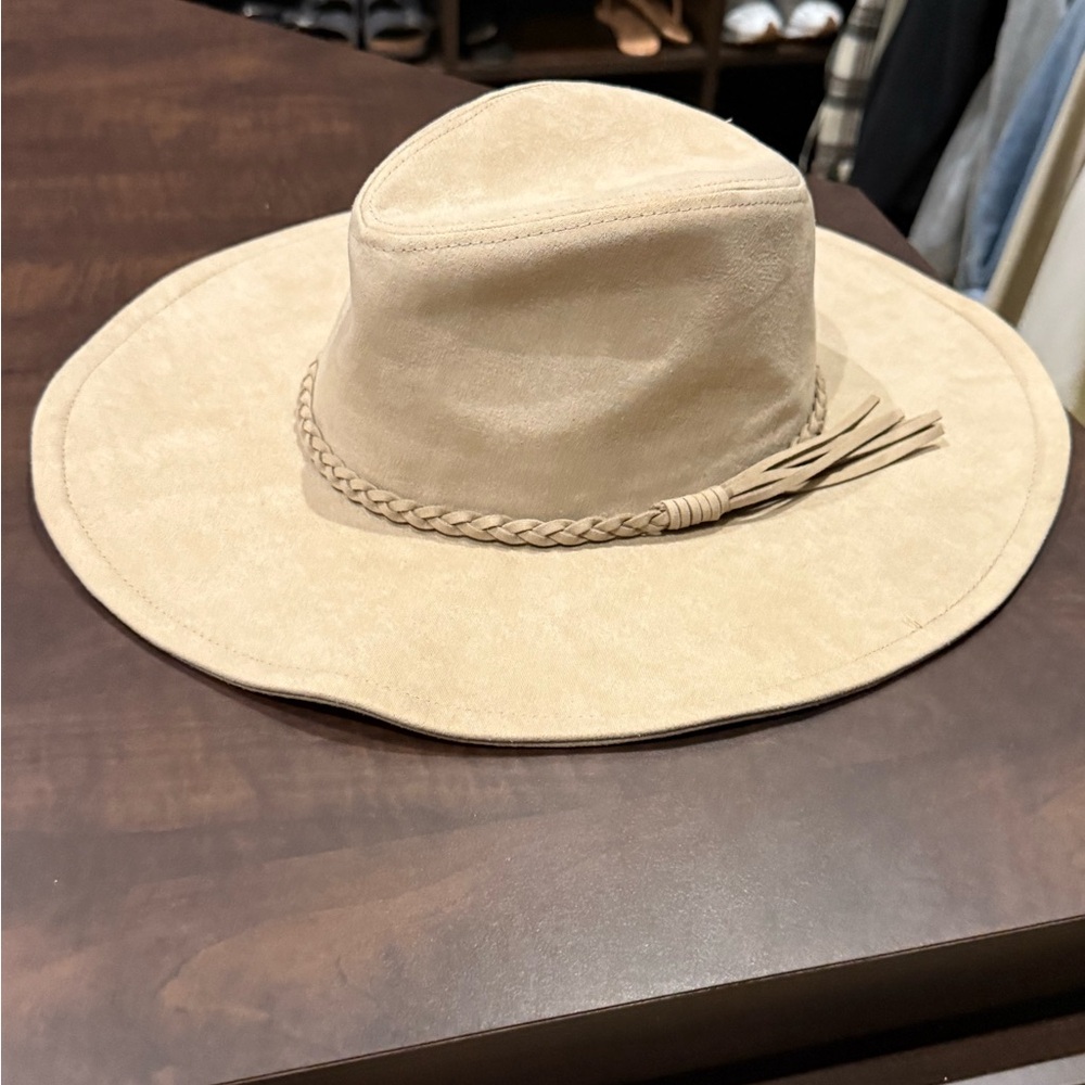 Tan Wide Brim Hat with Braided Band